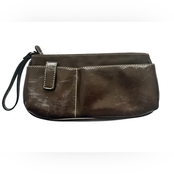 Unbranded faux Leather Y2K 2000s Style Chocolate Brown Zip Closure Wristlet - Picture 1 of 9